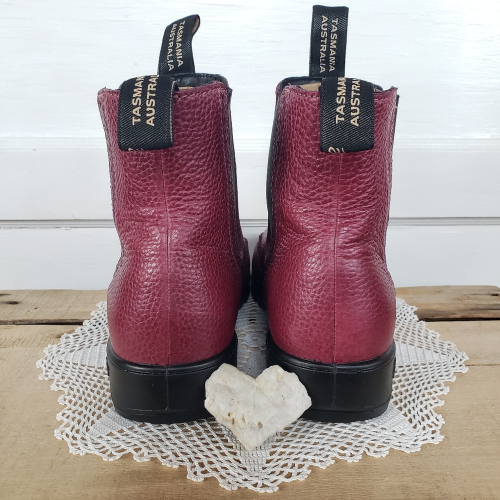 Berry Brogue Blundstone Wingtip High Top Boots Red Pebble Boho #1383 UK 4 | 7 US - Picture 6 of 13
